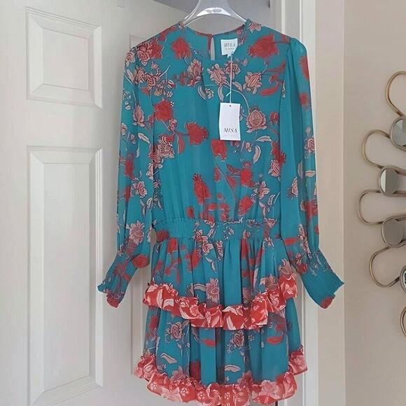 MISA Los Angeles Camila Dress Teal Paisley XS-M NWT - Picture 4 of 15